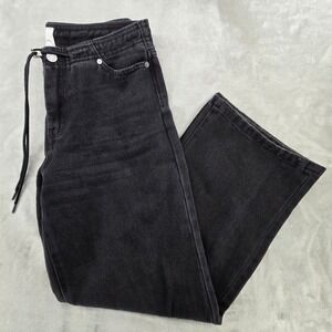 Habitual Womens 4/27 Wide Leg Jeans Black Drawstring High Rise